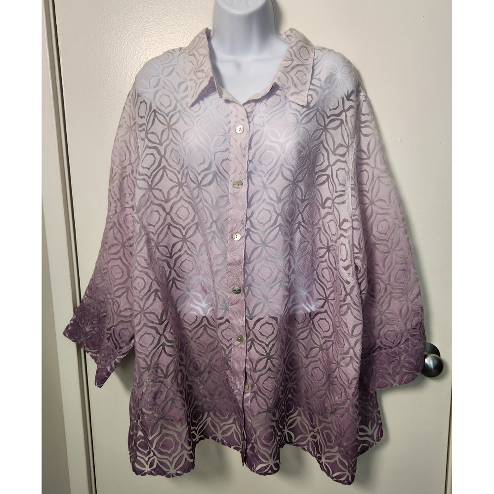 Alfred Dunner Women's Size 22W Purple Ombre Sheer Burnout Button Front Tunic